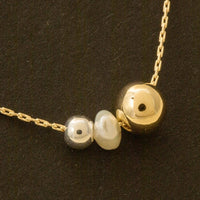 Mini Pearl And Metallic Station Charms Chain Necklace - Gold
