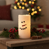 White Snowman LED Pillar Candle