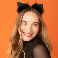 Satin Cat Ears Headband - Black Glitter