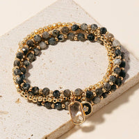 Rectangle Gem And Disc Charm Beaded Bracelet Set
