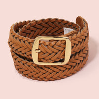 Vegan Leather Braided Belt: Brown