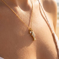 Stainless Steel Pave Cz Fish Pendant Necklace: Gold