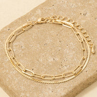 Two Row Rope Chain And Oval Chain Bracelet