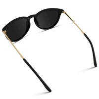 Drew Round Polarized Metal Temple Sunglasses - Gold Frame/Black Lens