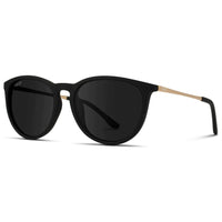 Drew Round Polarized Metal Temple Sunglasses - Gold Frame/Black Lens
