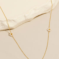Dainty Beaded Flower Charm Necklace: Gold