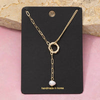 Pearl Drop Ring Lariat Y-Necklace