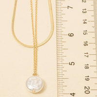Pearl Coin Pendant Layered Chain Necklace - Gold