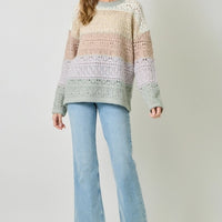 Color Blocked Pointelle Sweater - Ivory Oatmeal