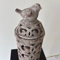 Round Concrete Lantern with Bird