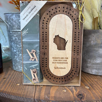 Wisconsin Mini Travel Cribbage Board Set: Fish Frys + Old Fashioneds