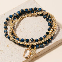 Rectangle Gem And Disc Charm Beaded Bracelet Set