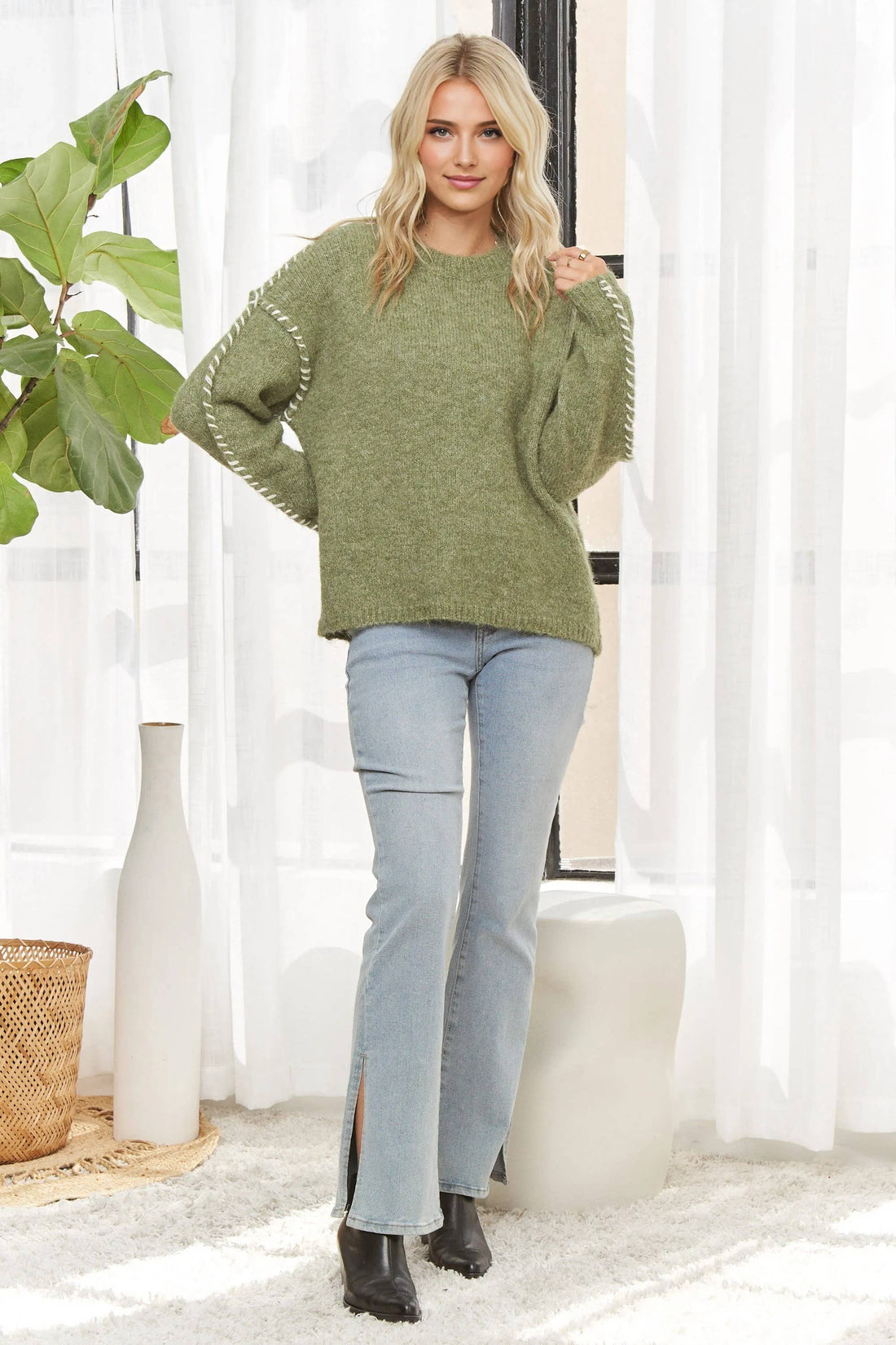 The Stitched Sweater - Olive
