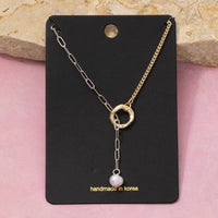 Pearl Drop Ring Lariat Y-Necklace