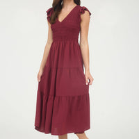 Flutter Sleeve Dress - Burgundy