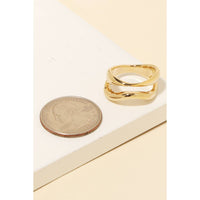 Warped Metallic Double Line Ring - Gold