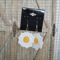 White & Yellow Flower Crochet Earrings