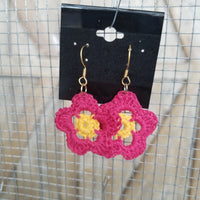 Pink & Yellow Flower Crochet Earrings