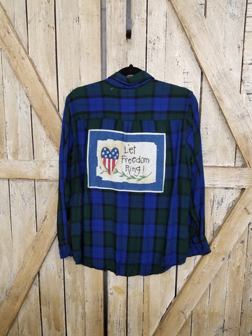 Repurposed Flannel Shirt with Let Freedom Ring Patch