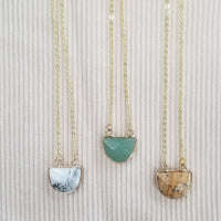Gold Half Oval Stone Necklace