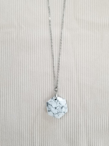 Silver Hexagon Howlite Stone Necklace
