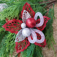 Red + Silver Poinsettia Clip