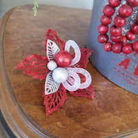 Red + Silver Poinsettia Clip