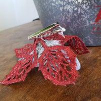 Red + Silver Poinsettia Clip