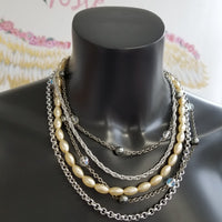 5 Strand Necklace With Chains And Pearls