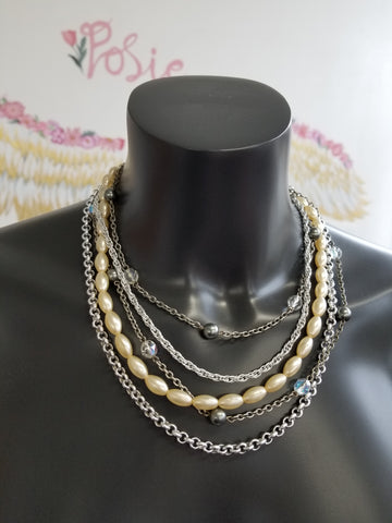 5 Strand Necklace With Chains And Pearls