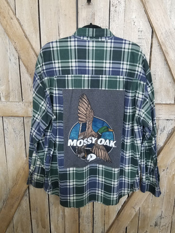 Repurposed Flannel Shirt with Mossy Oak Patch