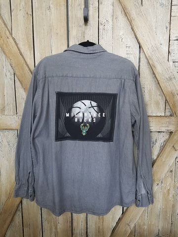 Repurposed Cotton Shirt with Milwaukee Bucks Patch