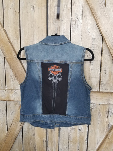 Repurposed Denim Vest with Harley Patch