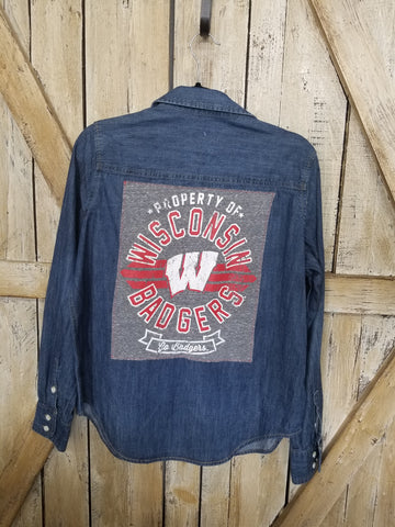 Repurposed Denim Shirt with Badgers Patch