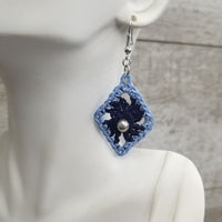 Navy Diamond with Silver Bead Crochet Earrings
