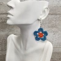 Blue & Orange Flower Crochet Earrings