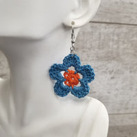 Blue & Orange Flower Crochet Earrings