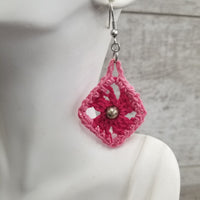 Pink Diamond with Metallic Bead Crochet Earrings