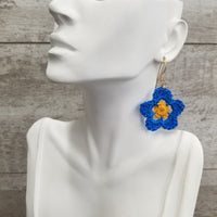 Blue & Yellow Flower Crochet Earrings