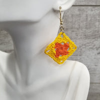 Orange & Yellow Diamond Crochet Earrings