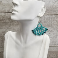 Beaded Blue Fan Crochet Earrings