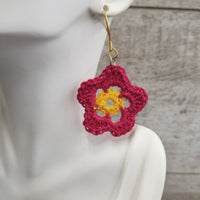 Pink & Yellow Flower Crochet Earrings