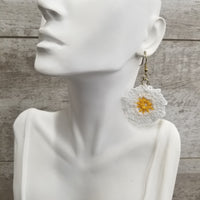 White & Yellow Flower Crochet Earrings