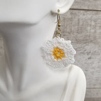 White & Yellow Flower Crochet Earrings