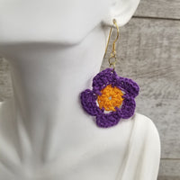 Purple & Yellow Flower Crochet Earrings