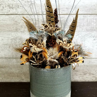 Pheasant Feather Flowers in Gray Pot - Large