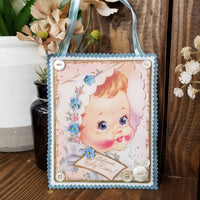 Hanging Vintage Postcard Reproduction - Welcome Baby Dear!