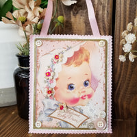 Hanging Vintage Postcard Reproduction - Welcome Baby Dear!