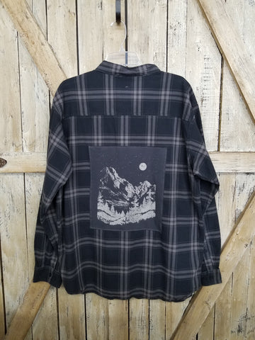 Repurposed Flannel Shirt with Mountain View Patch