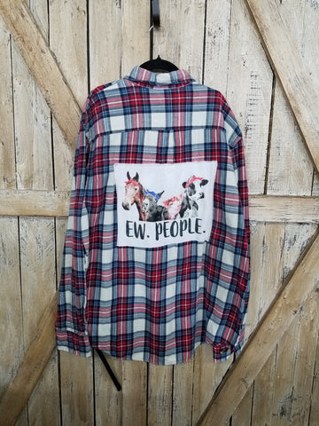 Repurposed Flannel Shirt with Ew People Patch